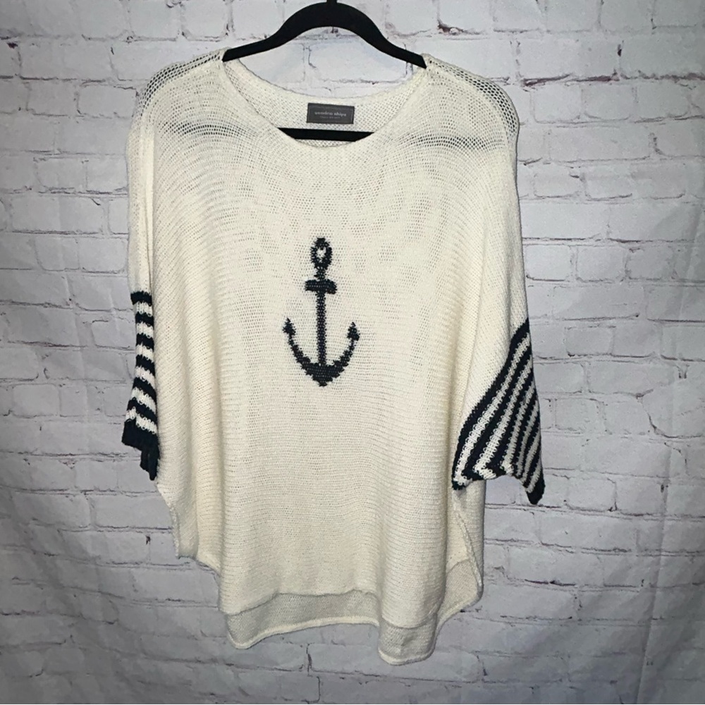 Wooden Ships Cream and Black Anchor Sweater